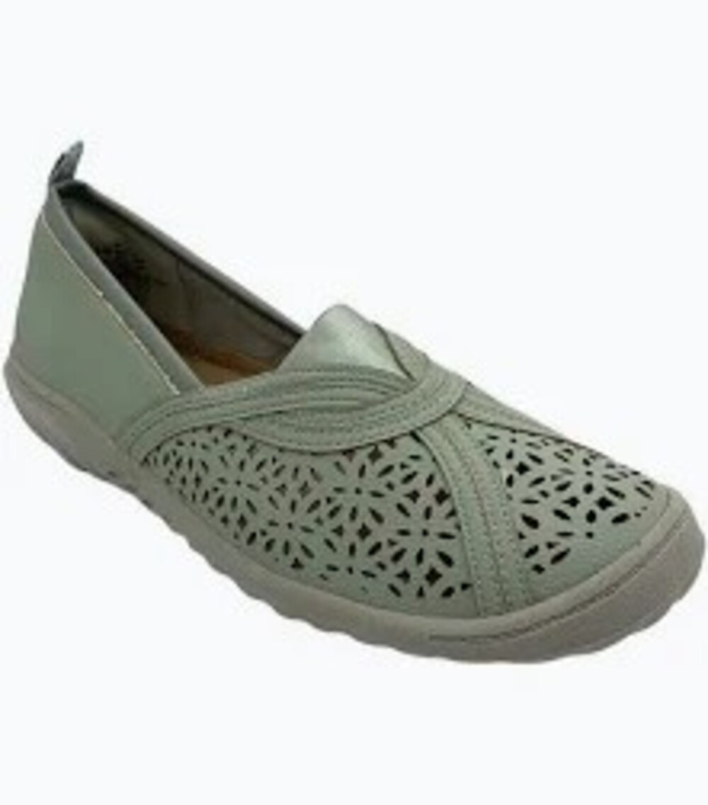 Green Perforated Slip On Women's Casual Summer Shoes
